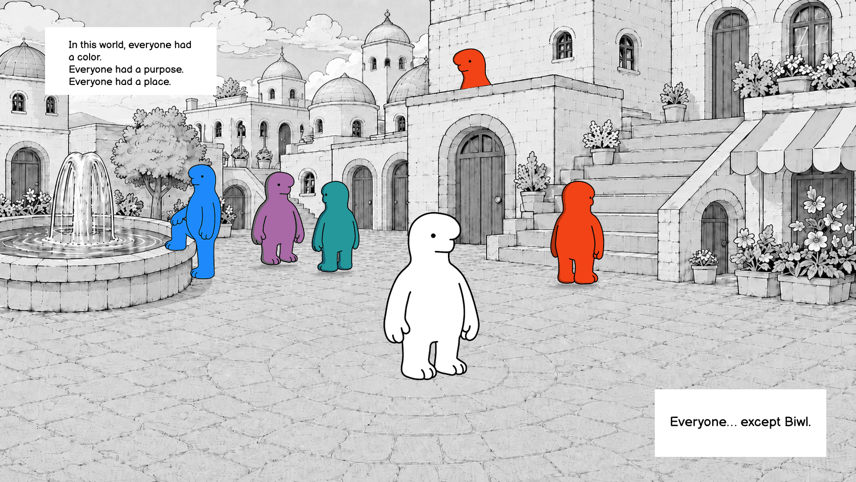 BIWL stands colorless in a city where every other resident has a color.