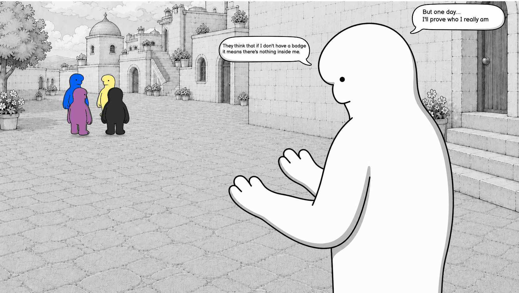 BIWL watches the others leave and vows to prove who he really is.