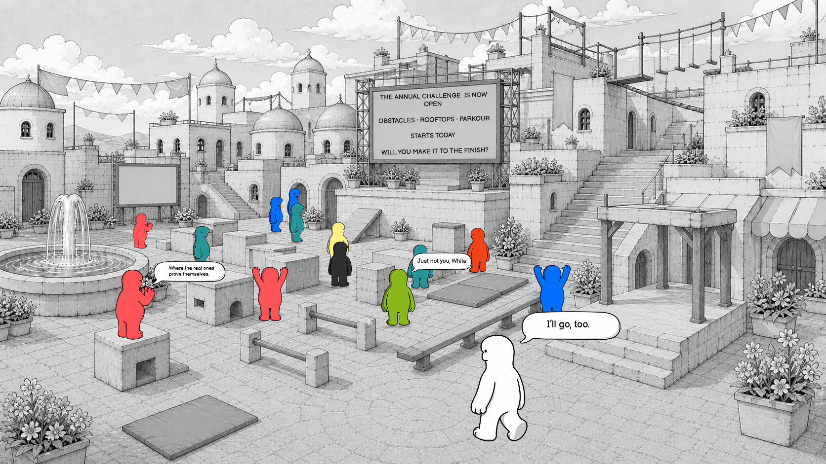 BIWL joins the city trial while the other Runners gather in the square.